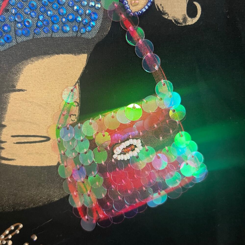 Love Moschino Rhinestone 3D Dog T-shirt Luxury Designer Granny Glasses Bow XS - Picture 4 of 9